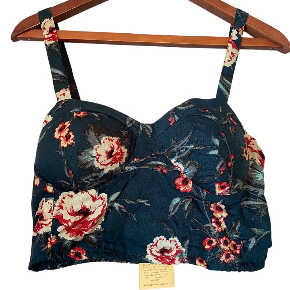 BOG Collective Floral Crop Top with Smocking